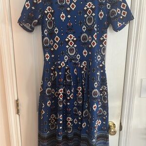 LuLaRoe Blue and Red Geometric Midi Dress